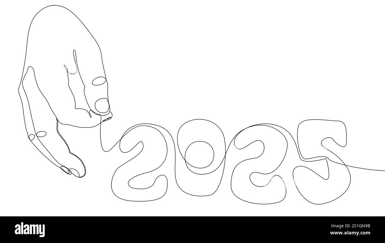 Eine durchgehende Handlinie mit der Nummer 2025. Vektorkonzept für die Darstellung dünner Linien. Konturzeichnung kreative Ideen. Stock Vektor