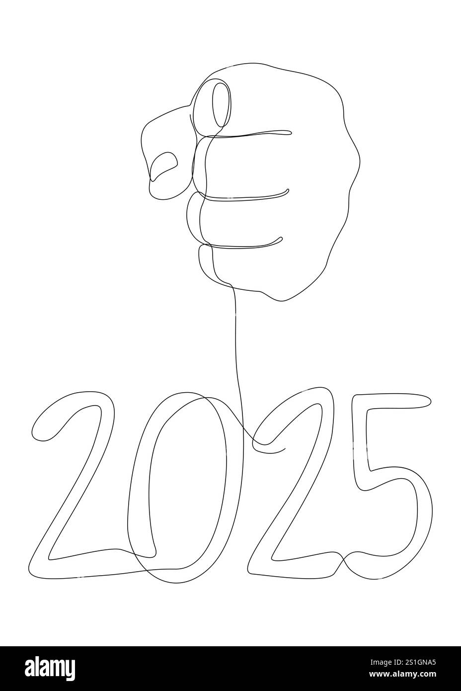 Eine durchgehende Handlinie mit der Nummer 2025. Vektorkonzept für die Darstellung dünner Linien. Konturzeichnung kreative Ideen. Stock Vektor