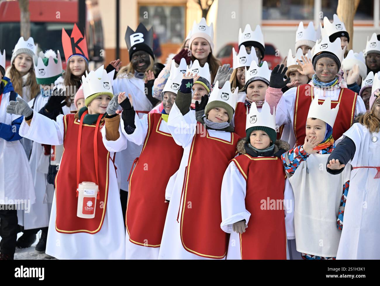 Slusovice, Tschechische Republik. Januar 2025. Die wohltätige Organisation der Geldsammlung der drei Könige in Slusovice, Tschechien, am 4. Januar 2025. Quelle: Dalibor Gluck/CTK Photo/Alamy Live News Stockfoto