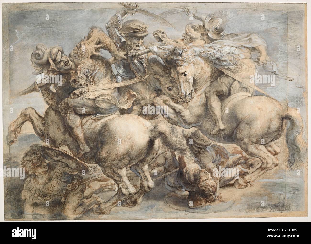 Titel: Die Schlacht von Anghiari Künstler: Peter Paul Rubens nach Leonardo da Vinci Jahr: 17. Jahrhundert Medium: Zeichnen Abmessungen: n/d Ort: Louvre Stockfoto