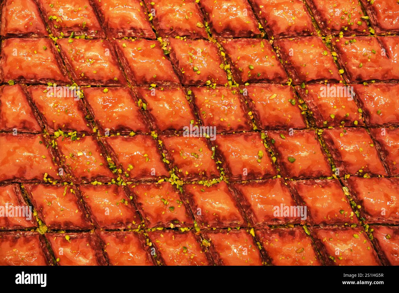 Viele süße Backlava Dessert-Lebensmittel Hintergrund. Osmanische Türkische Küche Stockfoto