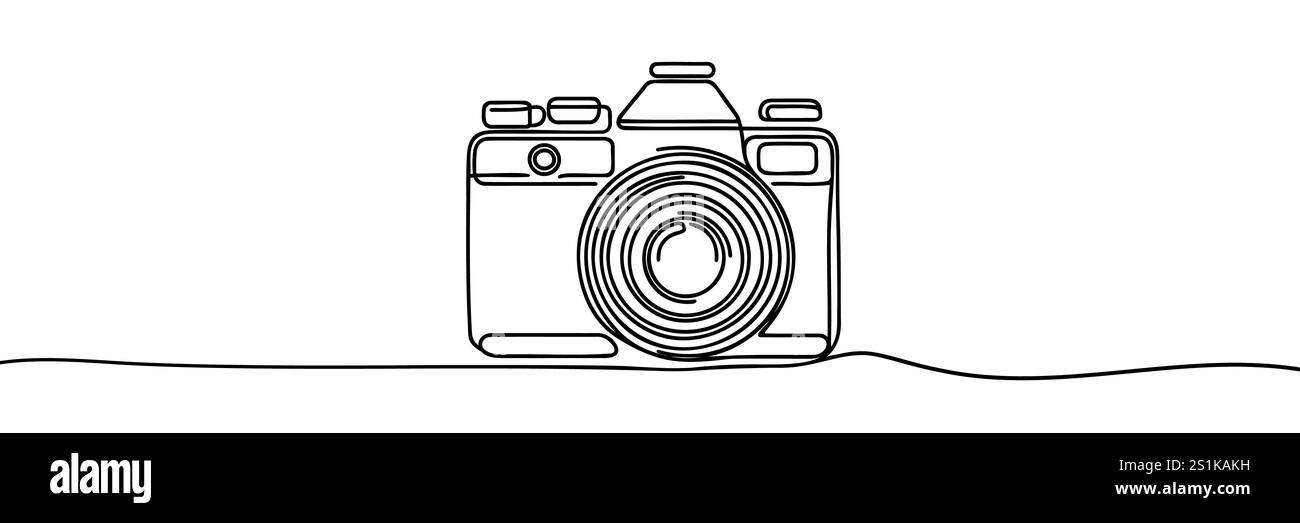 Kontinuierliche Linienzeichnung der Digitalkamera. Eine Reihe DSLR-Kamera. Fotoausrüstung Konzept der kontinuierlichen Linienkunst Stock Vektor