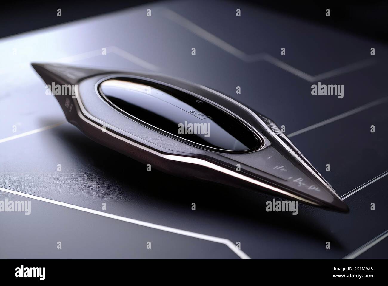 JET ERA: Auf einer Messe wird ein neuer Prototyp eines Raumschiffs mit magnetischer Induktion und hohem Antrieb gezeigt. Stockfoto