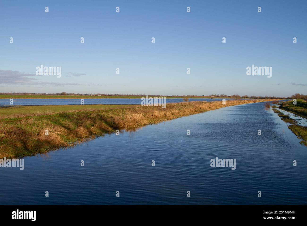 Der New Bedford River und die Ouse Flush überfluteten bei Sutton Gault, Cambridgeshire Stockfoto