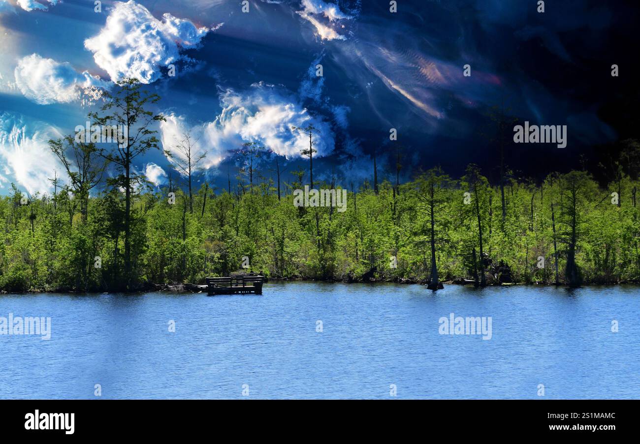 GEWÄCHSHAUSFILTER: Die große Natur und die Stratosphäre des Weltraums kommen in dieser Mischung und einzigartigen Vision des Klimawandels zusammen. Stockfoto