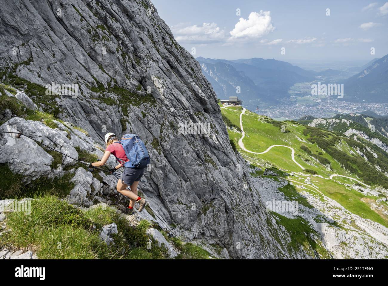 Klettersteig Alpspitz, Klettersteig im Wettersteingebirge, Bayern, Deutschland, Europa Stockfoto