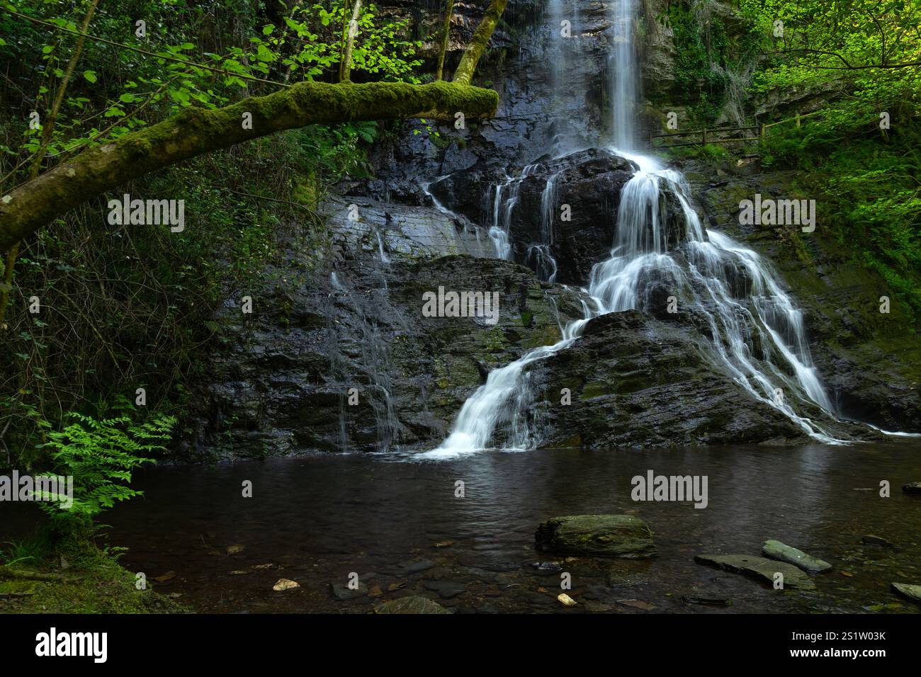 Wasserfall Santo Estevo do Ermo im Frühling, Barreiros, Provinz Lugo, Galicien, Spanien. Stockfoto