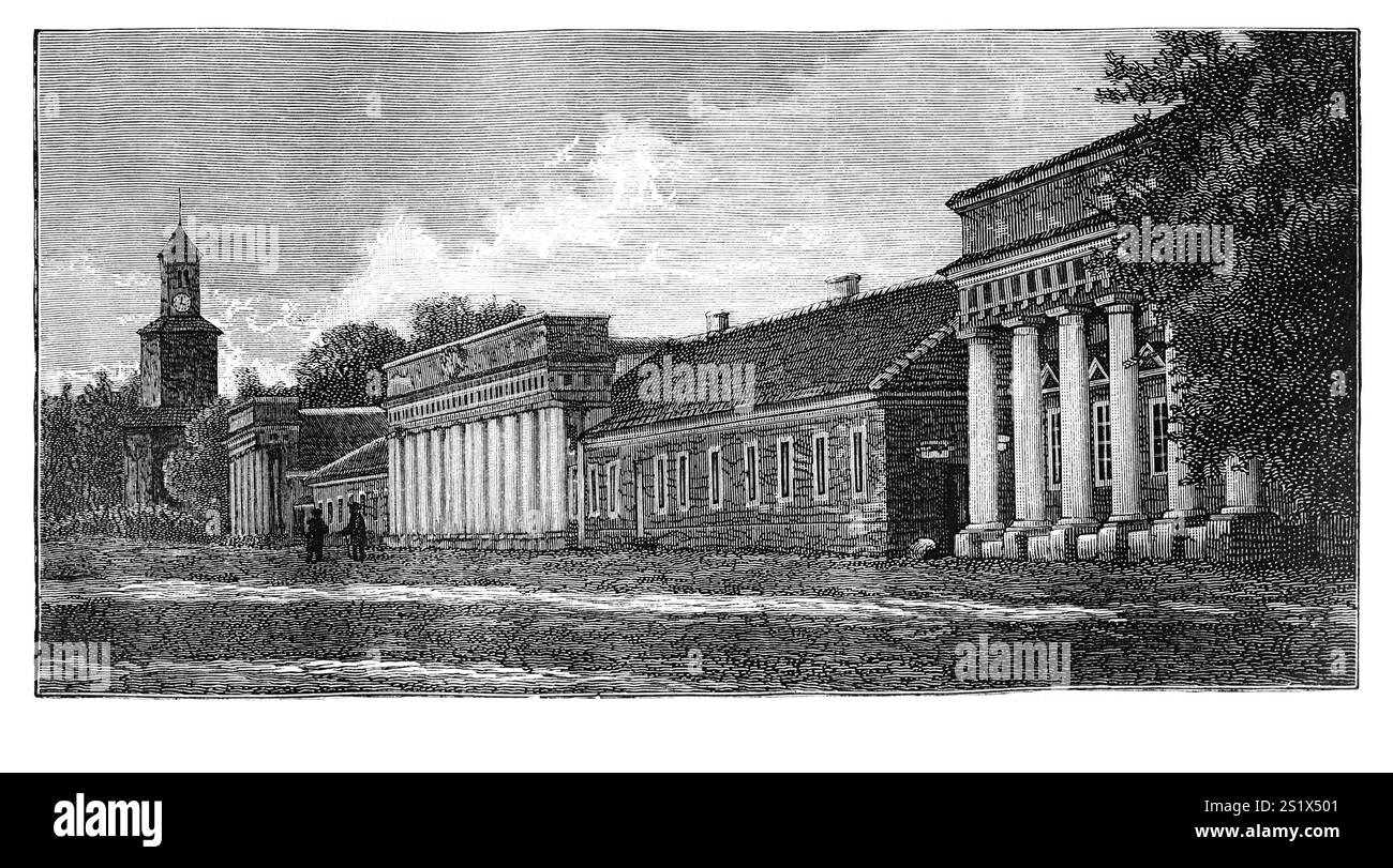 POLEN - UM 1880: Illustration aus einem Buch "JUBILÄUMSBUCH" von J.I.Kraszewskiego. Warschau, POLEN, 1880. Blick auf die polnische Landschaft mit FAR Stockfoto