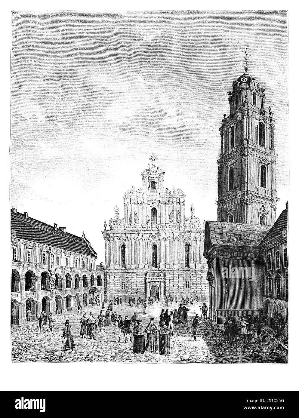 POLEN - UM 1880: Illustration aus einem Buch "JUBILÄUMSBUCH" von J.I.Kraszewskiego. Warschau, POLEN, 1880. Blick auf die polnische Landschaft mit FAR Stockfoto