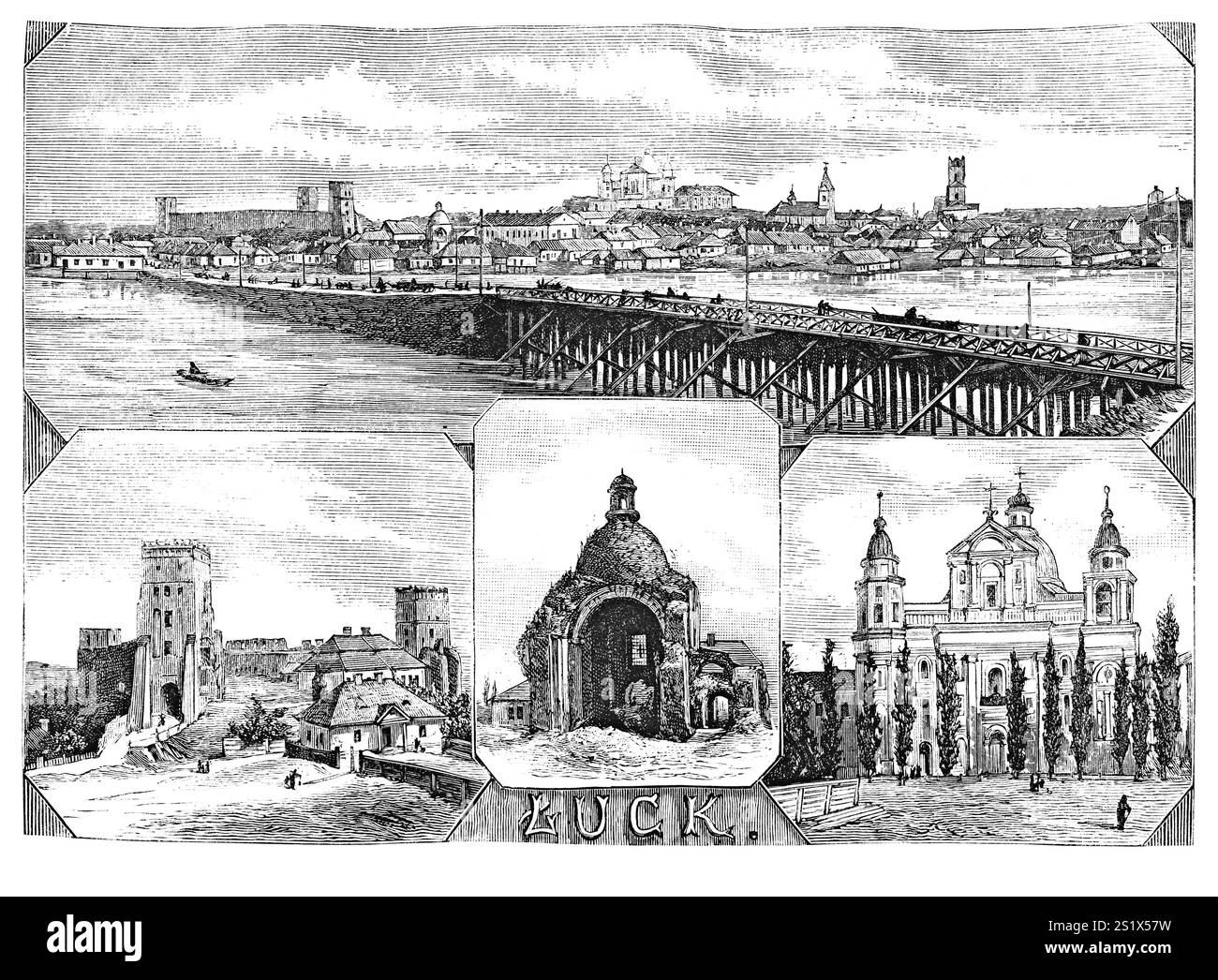 POLEN - UM 1880: Illustration aus einem Buch "JUBILÄUMSBUCH" von J.I.Kraszewskiego. Warschau, POLEN, 1880. Blick auf die polnische Landschaft mit FAR Stockfoto