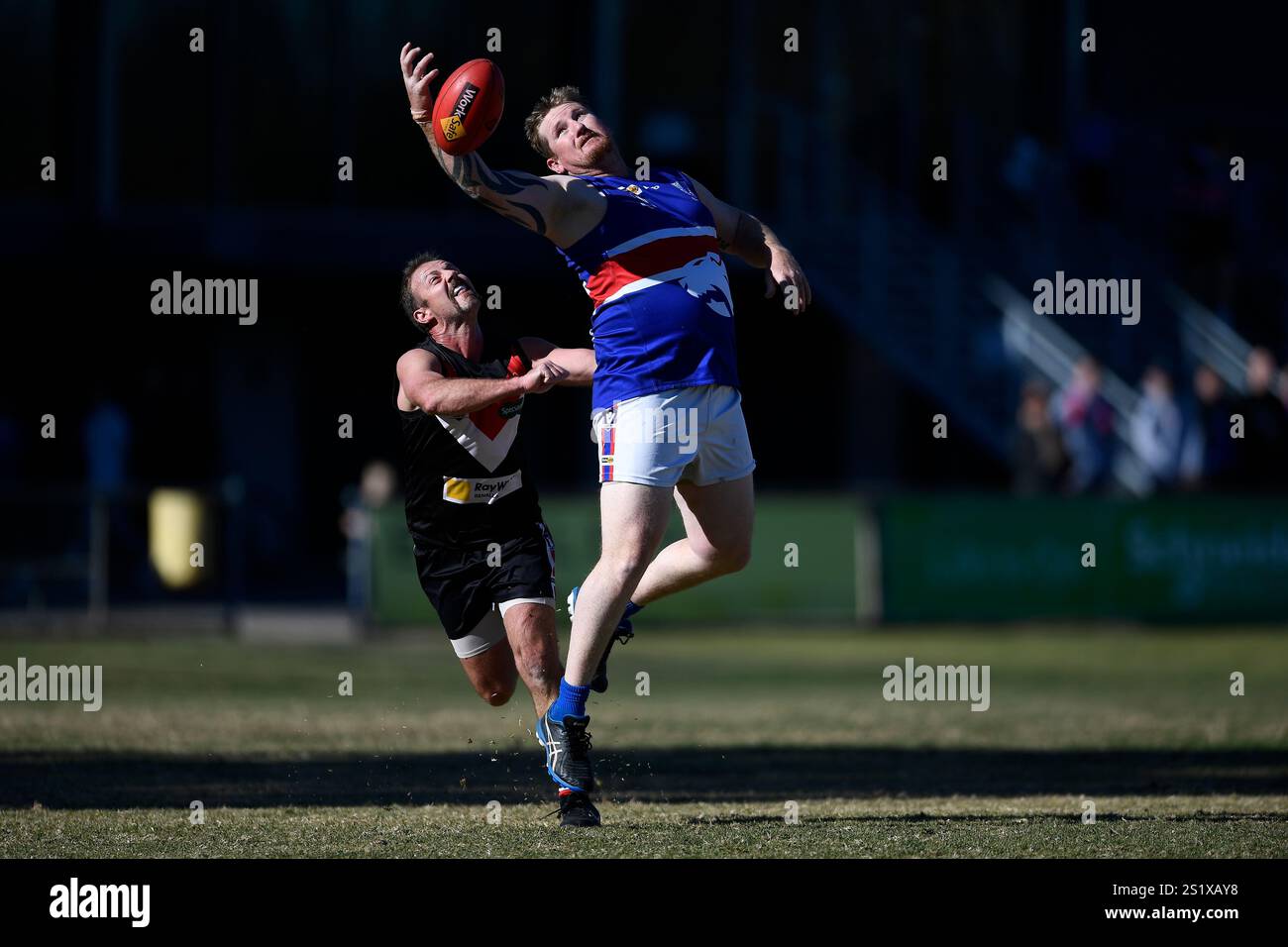 BENALLA, AUSTRALIEN 22. Juni 2024. Australian Rules Football, Goulburn Valley Football League Runde 11. Die Benalla Saints stellen sich den Tatura Bulldoggen an Stockfoto