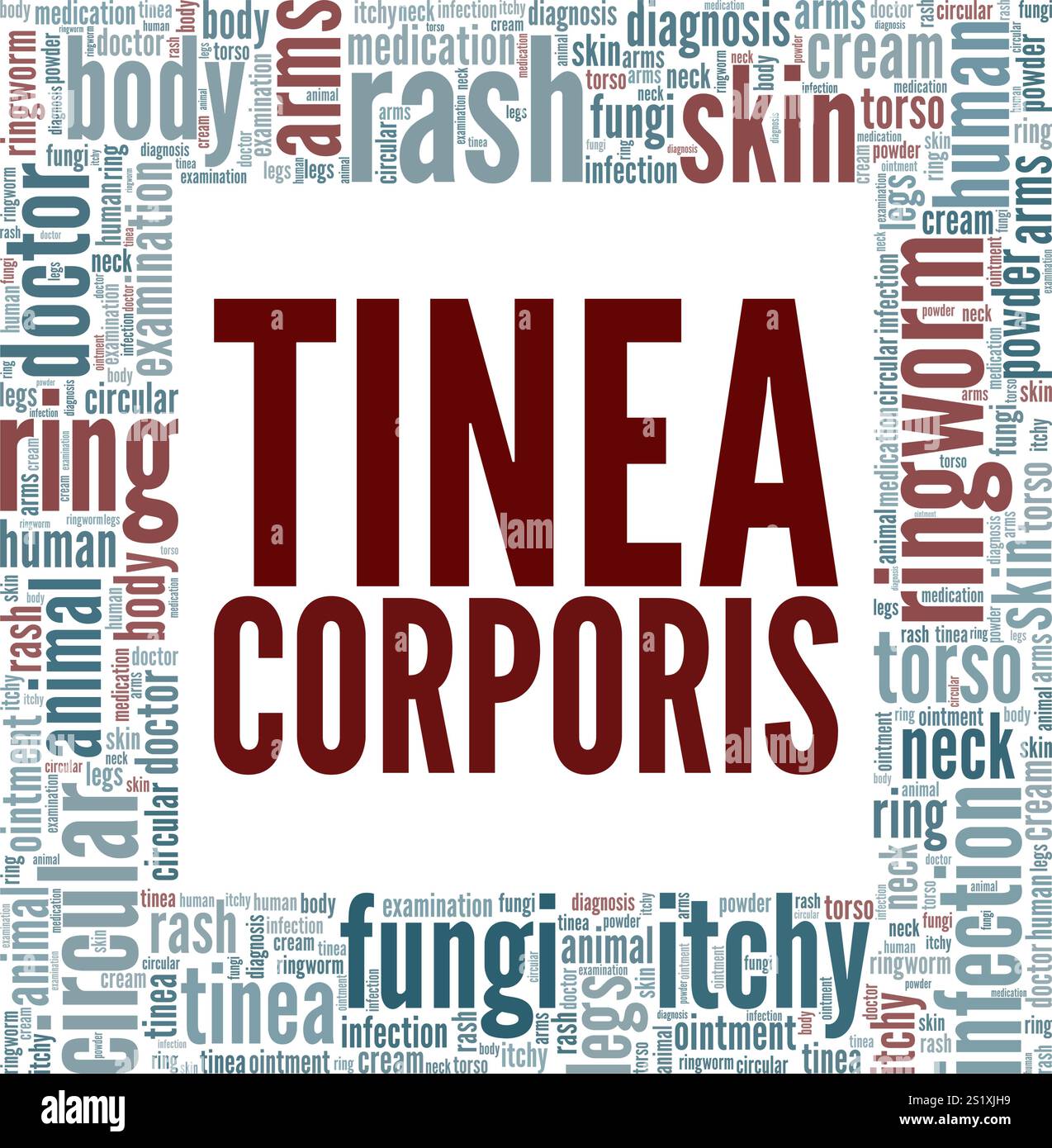 Tinea Corporis - Ringwortwolke konzeptuelles Design isoliert auf weißem Hintergrund. Stock Vektor