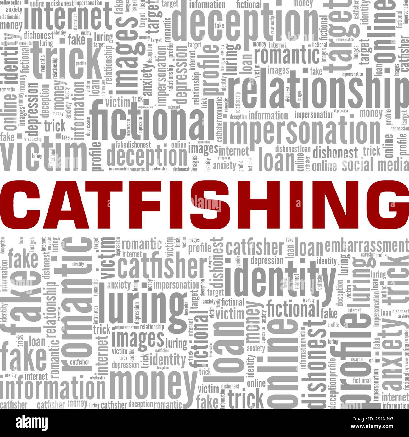 Catfishing Wortwolke Konzeptdesign isoliert auf weißem Hintergrund. Stock Vektor