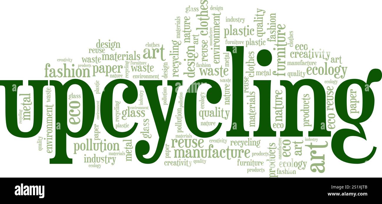 Upcycling Word Cloud Konzeptdesign isoliert auf weißem Hintergrund. Stock Vektor