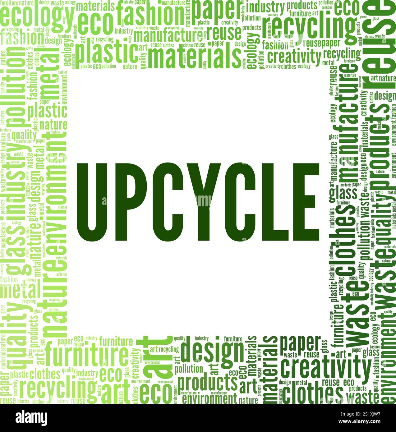Upcycling Word Cloud Konzeptdesign isoliert auf weißem Hintergrund. Stock Vektor