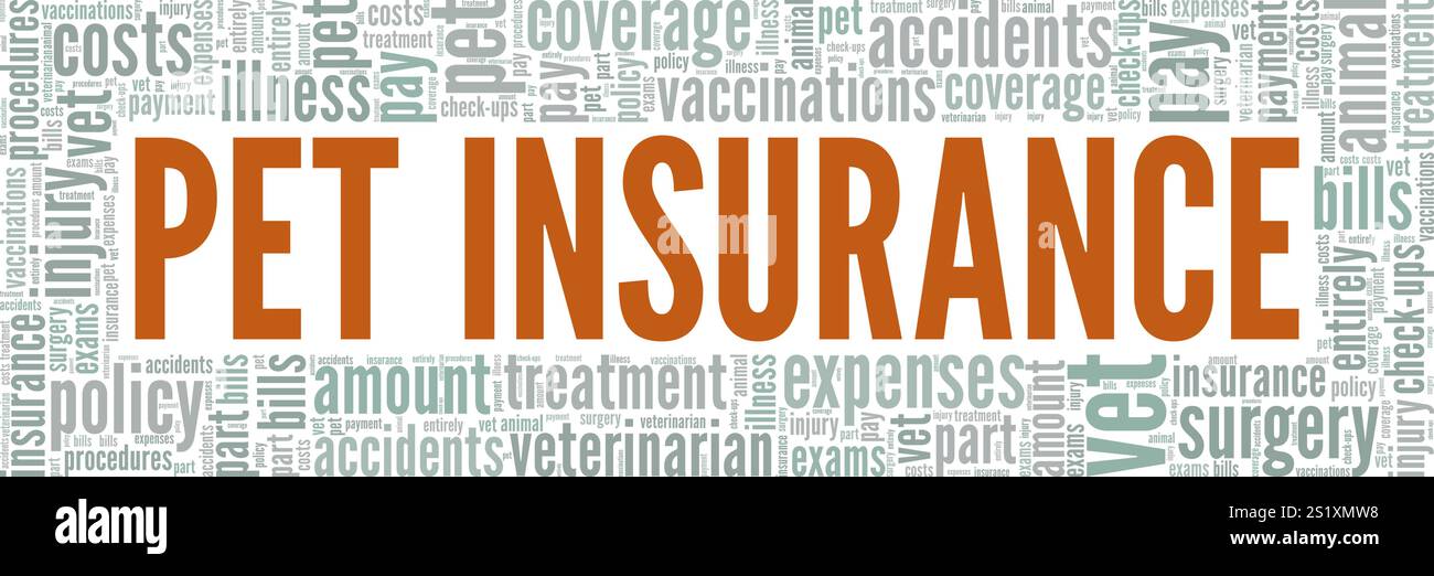 PET Insurance Word Cloud Konzeptdesign isoliert auf weißem Hintergrund. Stock Vektor