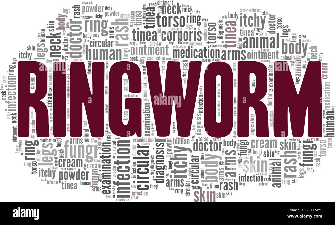 Tinea Corporis - Ringwortwolke konzeptuelles Design isoliert auf weißem Hintergrund. Stock Vektor