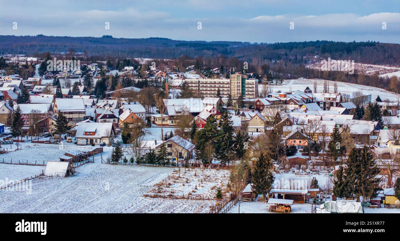 Luftbildaufnahme Allrode Harz Stadt Thale Stockfoto