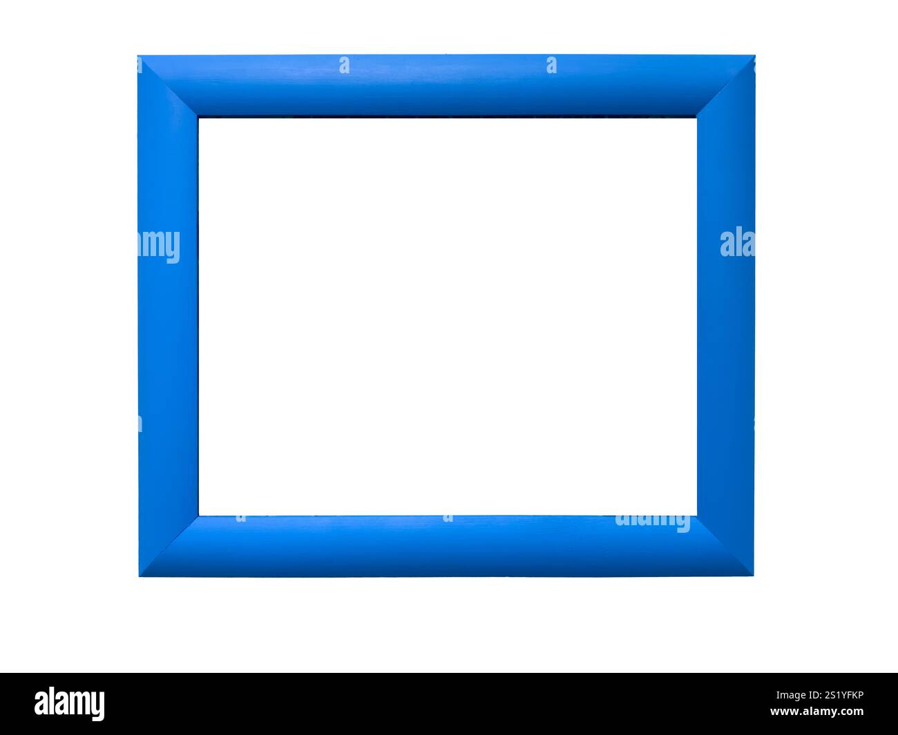 Moderner Bilderrahmen. Rechteckiges Design mit blauem Rand, für Fotos, Gemälde. Zeitgenössischer Stil für Galerie, Museum oder Inneneinrichtung. Flacher Vektor i Stockfoto