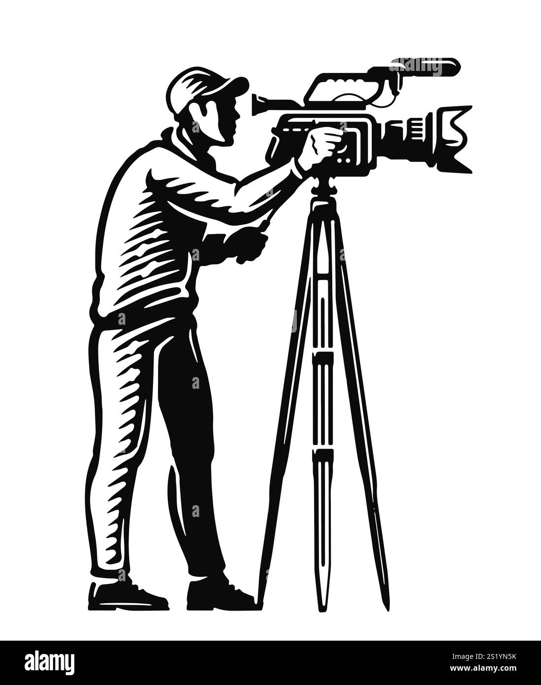 Professionelle Videografin, die Kamera mit Mikrofon bedient. Videoaufnahmen, Reportagen, Filmindustrie Stock Vektor