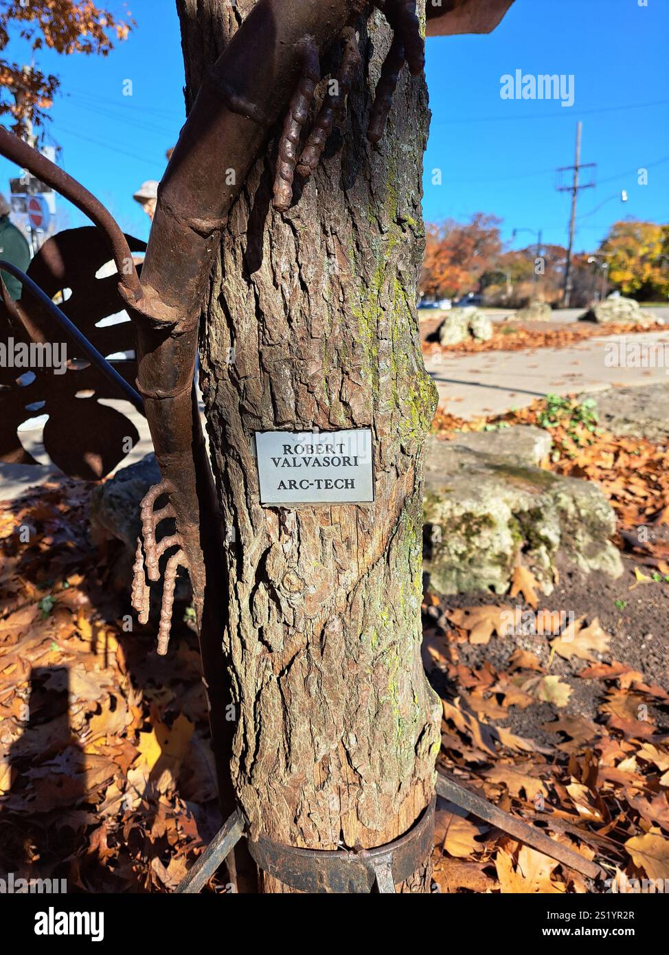 Künstlerschild für Arc-Tech Pflanzenskulptur im High Park in der Bloor Street West in Toronto, Ontario, Kanada Stockfoto