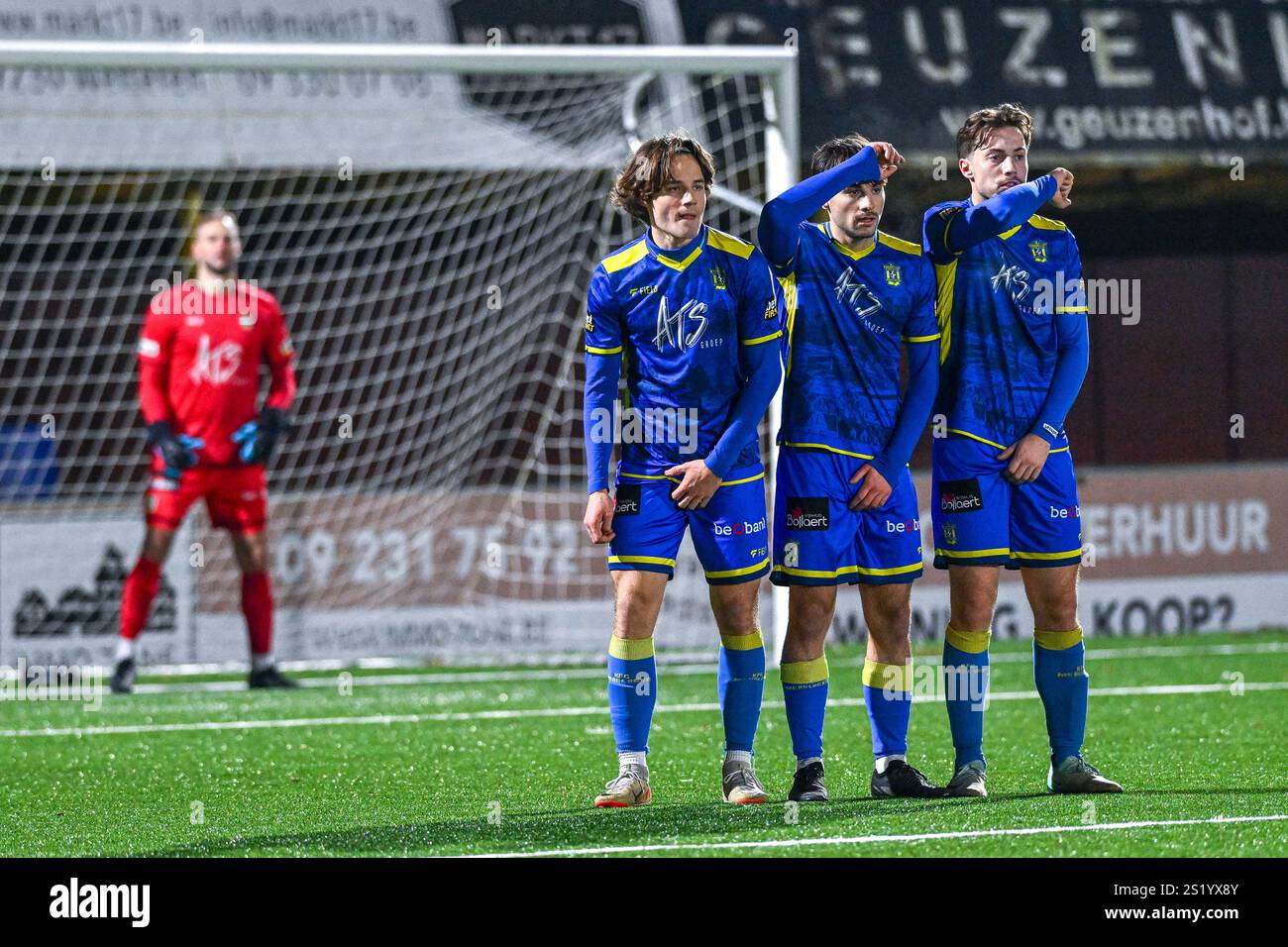 Wetteren, Belgien. Januar 2025. Merelbeke-Mauer, dargestellt während eines Freundschaftsspiels zwischen RFC Wetteren und KFC Merelbeke am Sonntag, 4. Januar 2025 in Wetteren, Belgien. Quelle: Sportpix/Alamy Live News Stockfoto