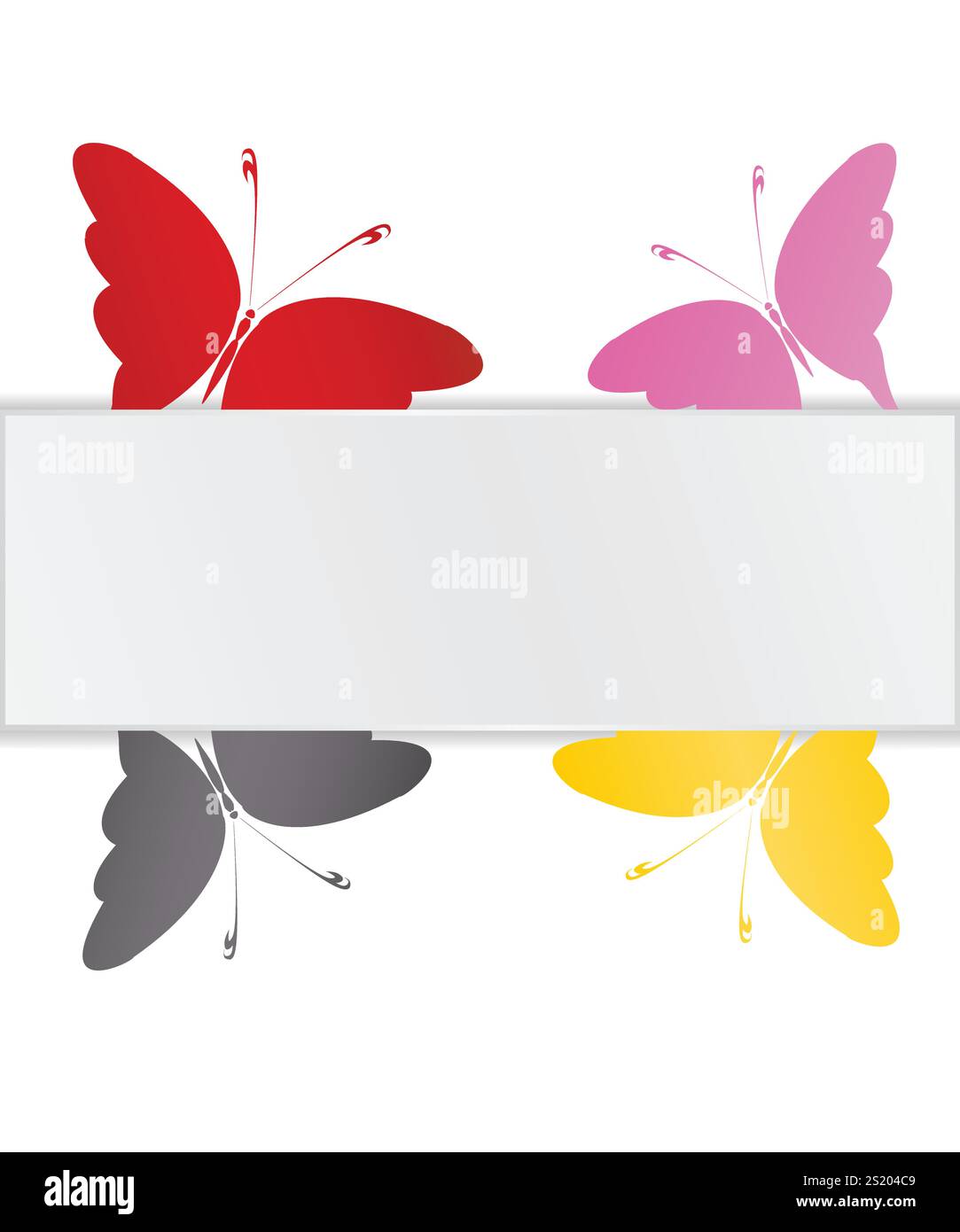 Papierbanner umgeben von Schmetterlingen EPS 10 Stock Vektor