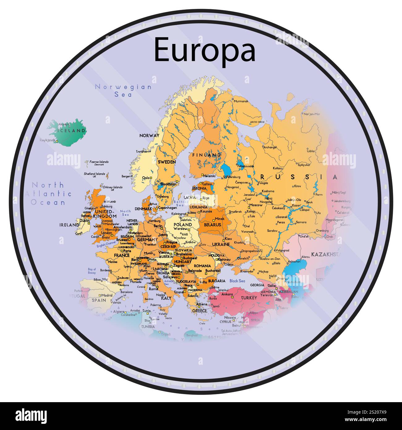 Vektorkarte von Europa auf der Münze. Karte bearbeitet. EPS 10 Stock Vektor
