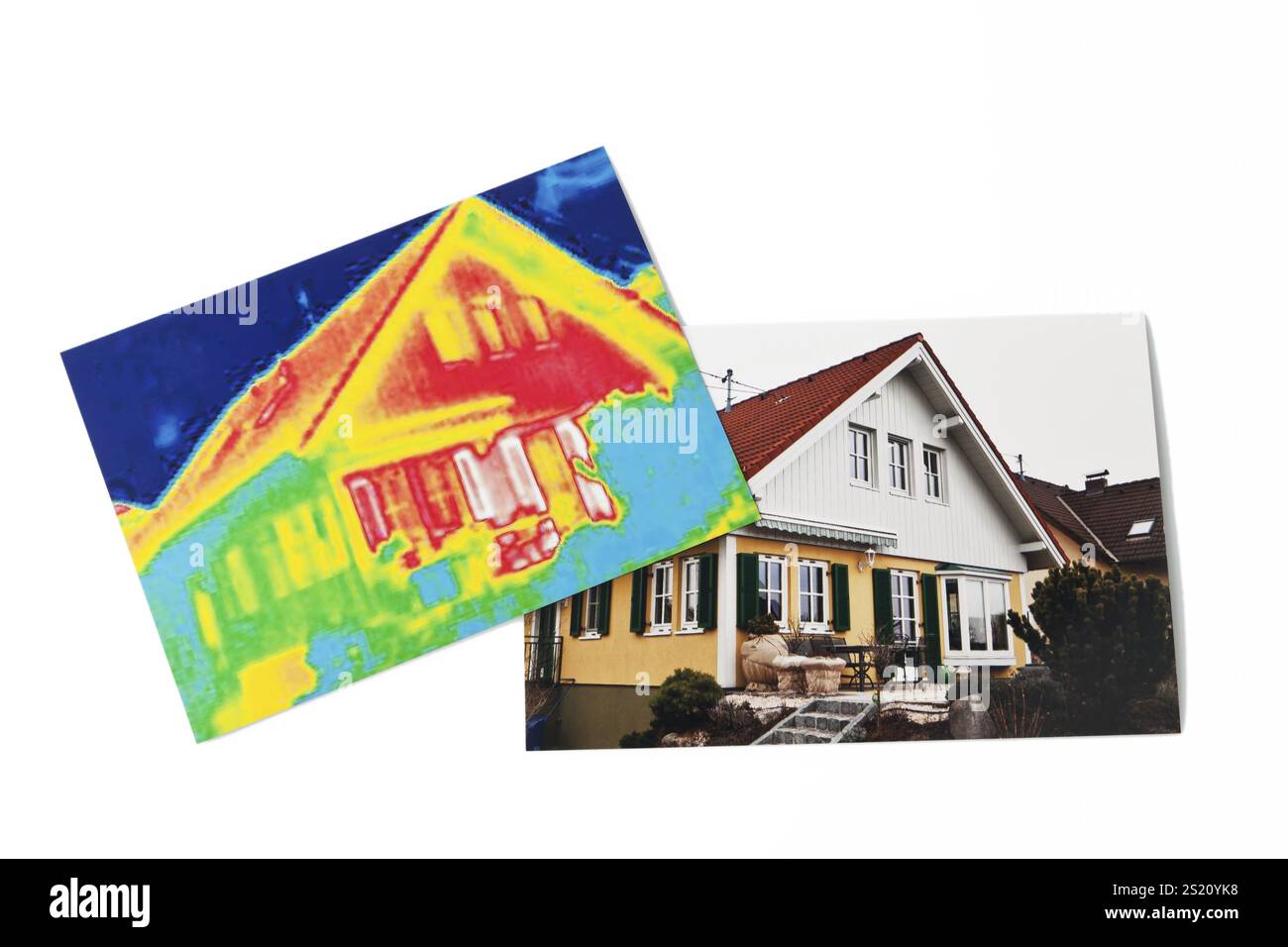 Energieeinsparung durch Wärmedämmung. Haus mit Wärmebildkamera fotografiert. Österreich Stockfoto