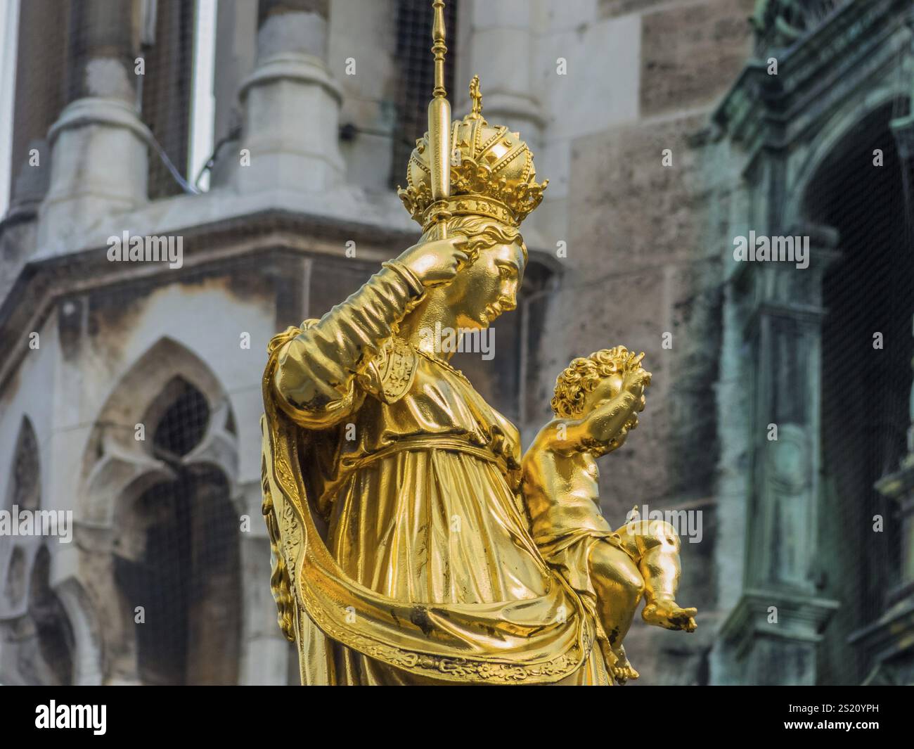 Deutschland, Bayern, München, Marienplatz mit Mariensaeule und Frauenkirche Österreich, Europa Stockfoto