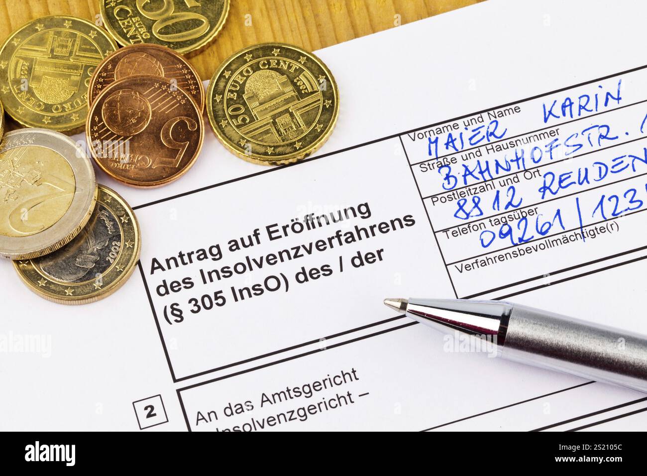 Der Insolvenzantrag für Privatpersonen in Deutschland Österreich Stockfoto