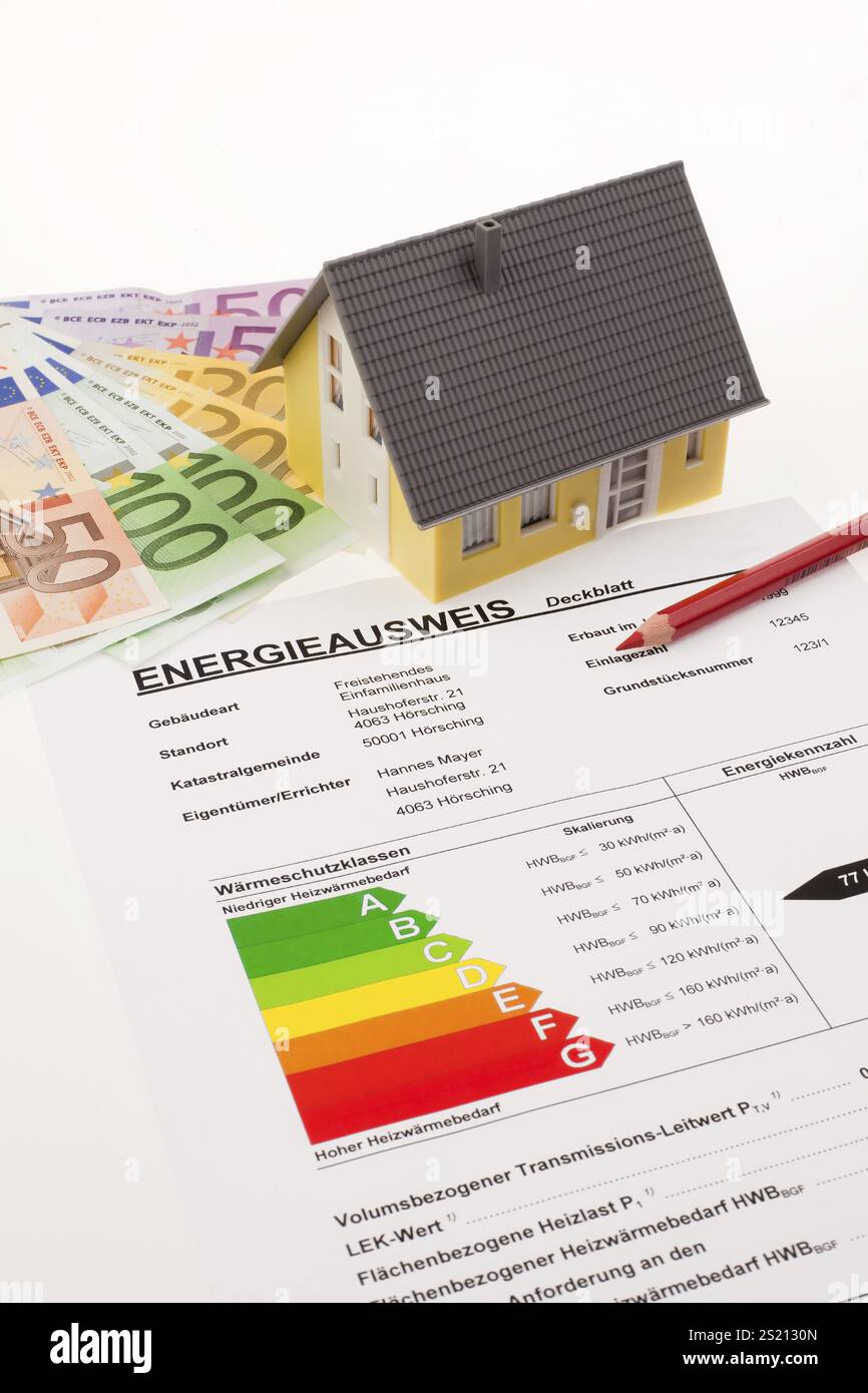 Ausweis über die Gesamtenergieeffizienz von Einfamilienhäusern, Österreich Stockfoto