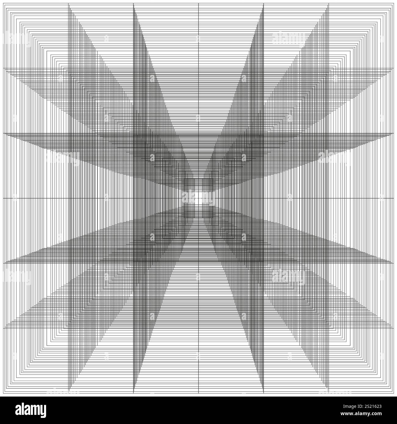 Geometrische Sternlinien. Monochromes abstraktes Muster. Konvergierende Streifenformen. Optischer Täuschungseffekt. Stock Vektor