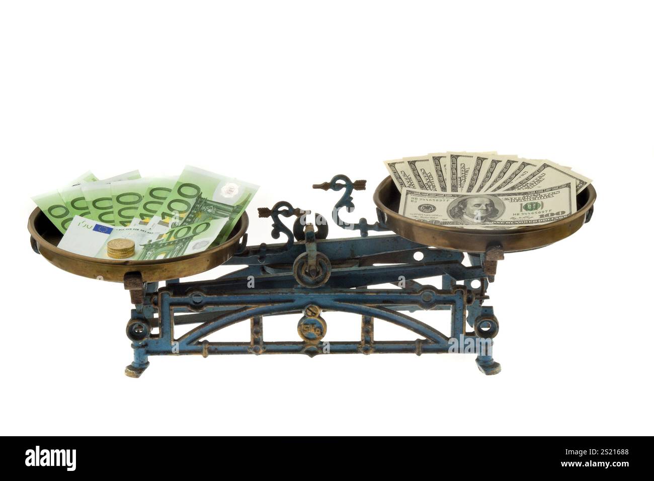 Dollar und Euro sind ausgeglichen. Unterschiede zwischen den Währungen Österreich Stockfoto