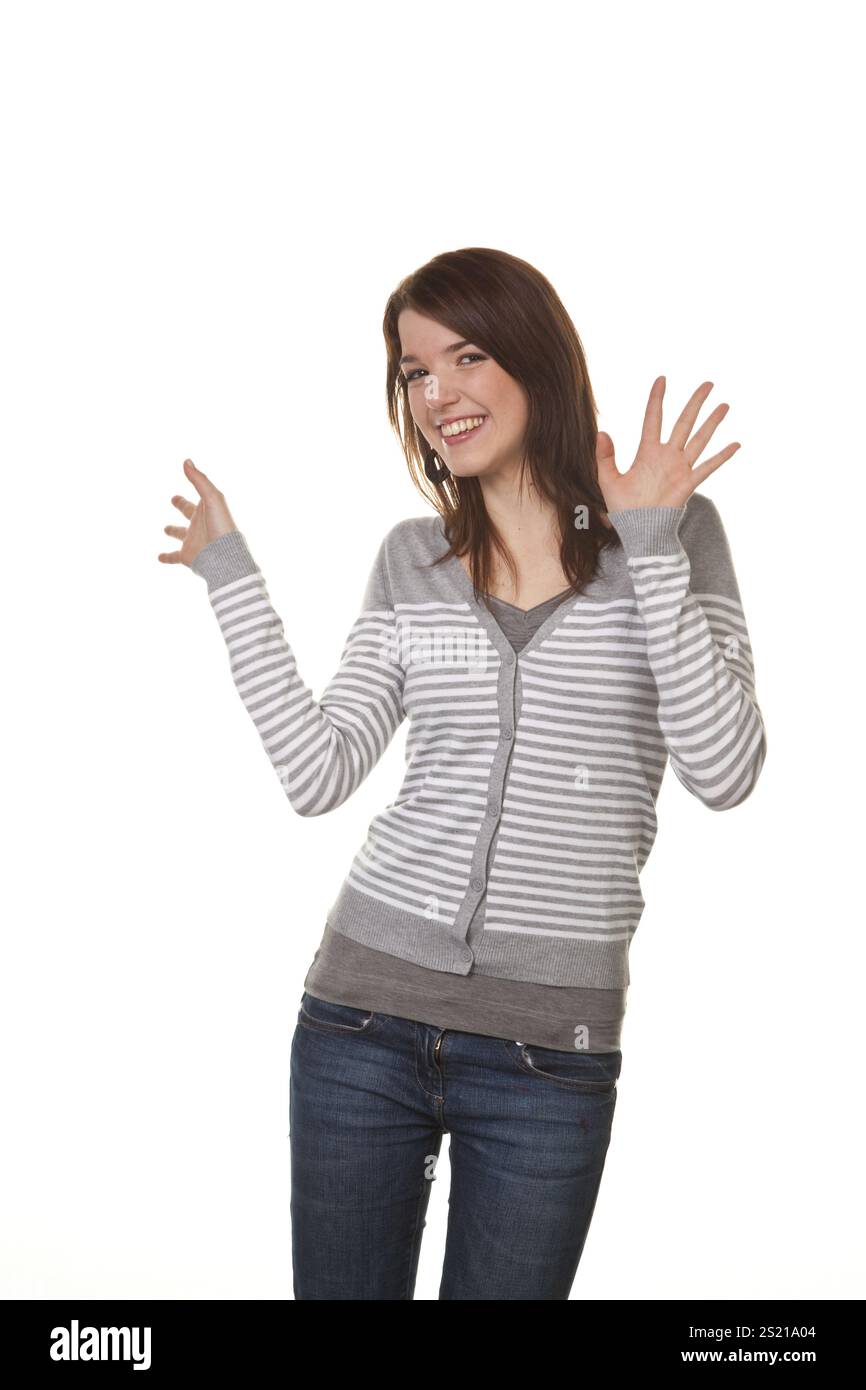 Lustige junge Frau in überschwänglicher Stimmung Österreich Stockfoto