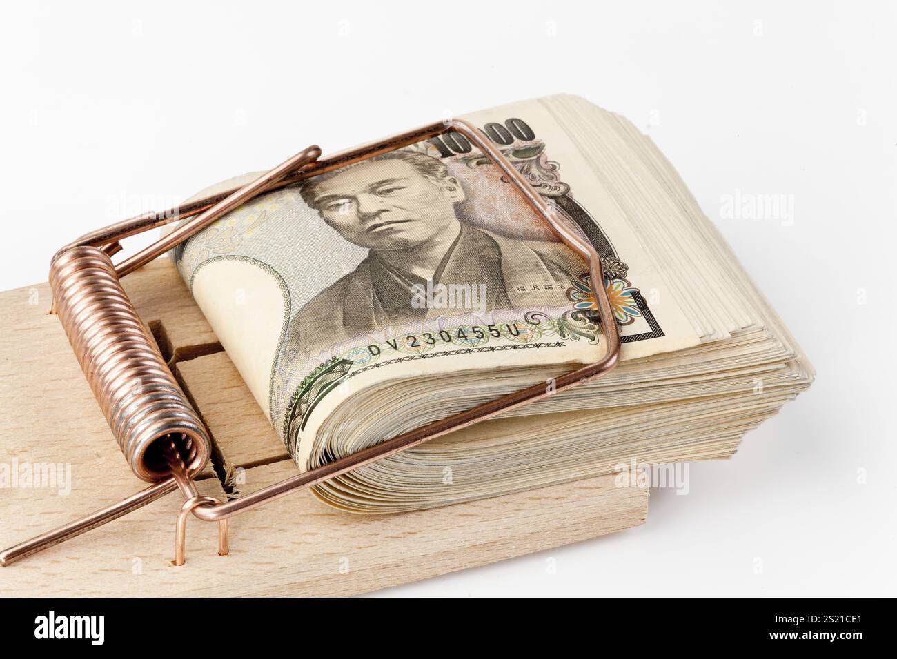 Yen-Banknoten aus Japan in einer Mauserfallen Österreich Stockfoto