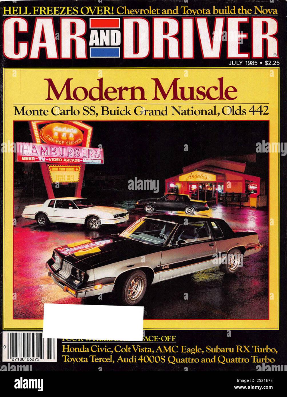 Titelseite des Magazins Car and Driver 1985 Juli – „Modern Muscle“ Stockfoto