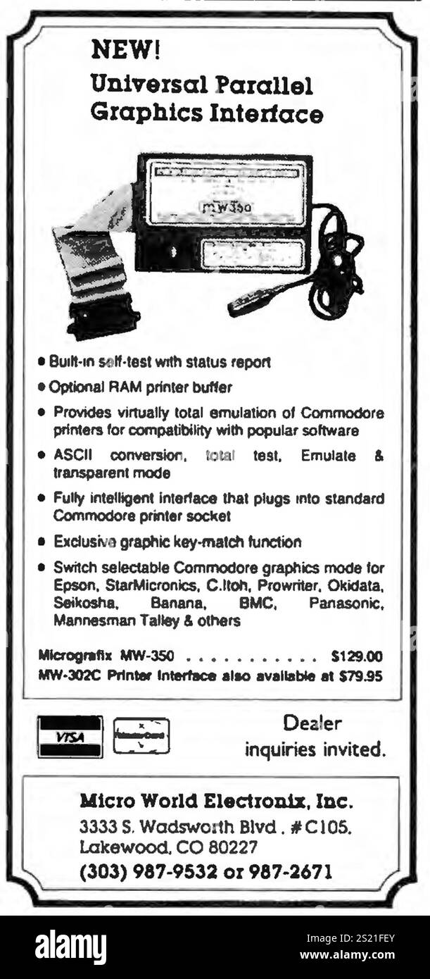1985 Micro World Electronix Inc – Universal Parallel Graphics Interface Micrografix Ad Stockfoto