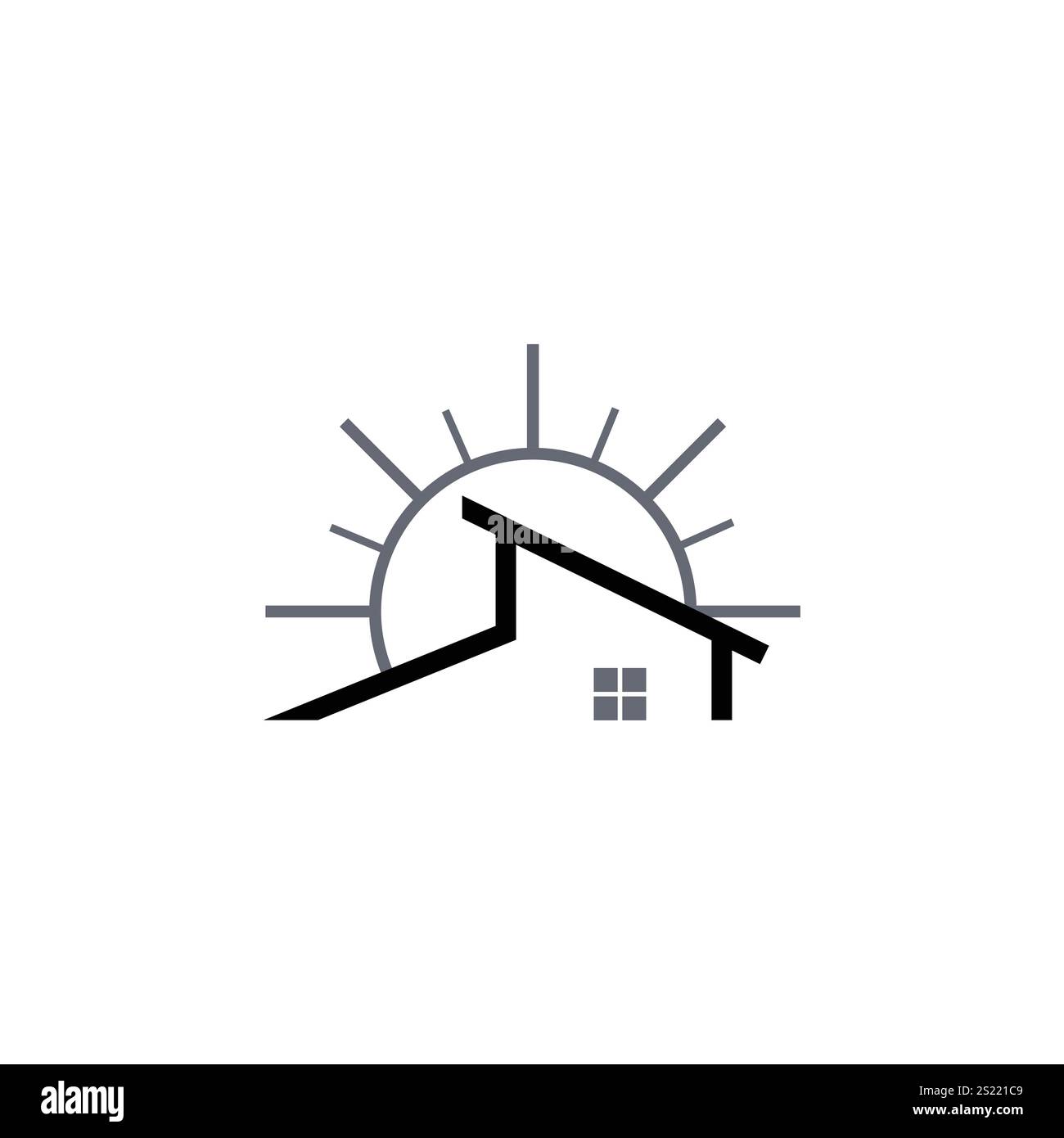 Sun Homes Logo Vektor Designlinie Vektor. Sonnenaufgang Haus Dachlinie Logo Design Vektorbild. Sun Homes Logo-Vektor-Designlinie Stock Vektor