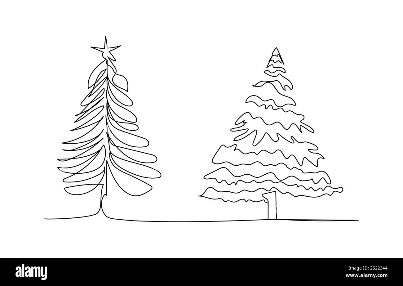 Durchgehende Linienzeichnung des schneemannsbaums mit Dekoration ein-Linie-Kunstkonzept des Winters Stock Vektor