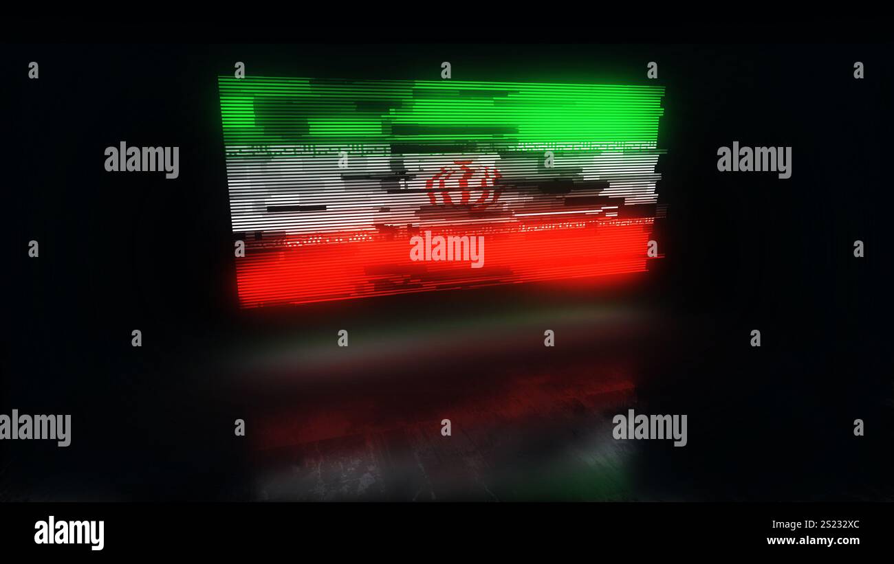 Iranische digitale Technologie markiert Cyberhintergrund. Illustration des iranischen Banners Cyberangriff und Spionage. Stockfoto