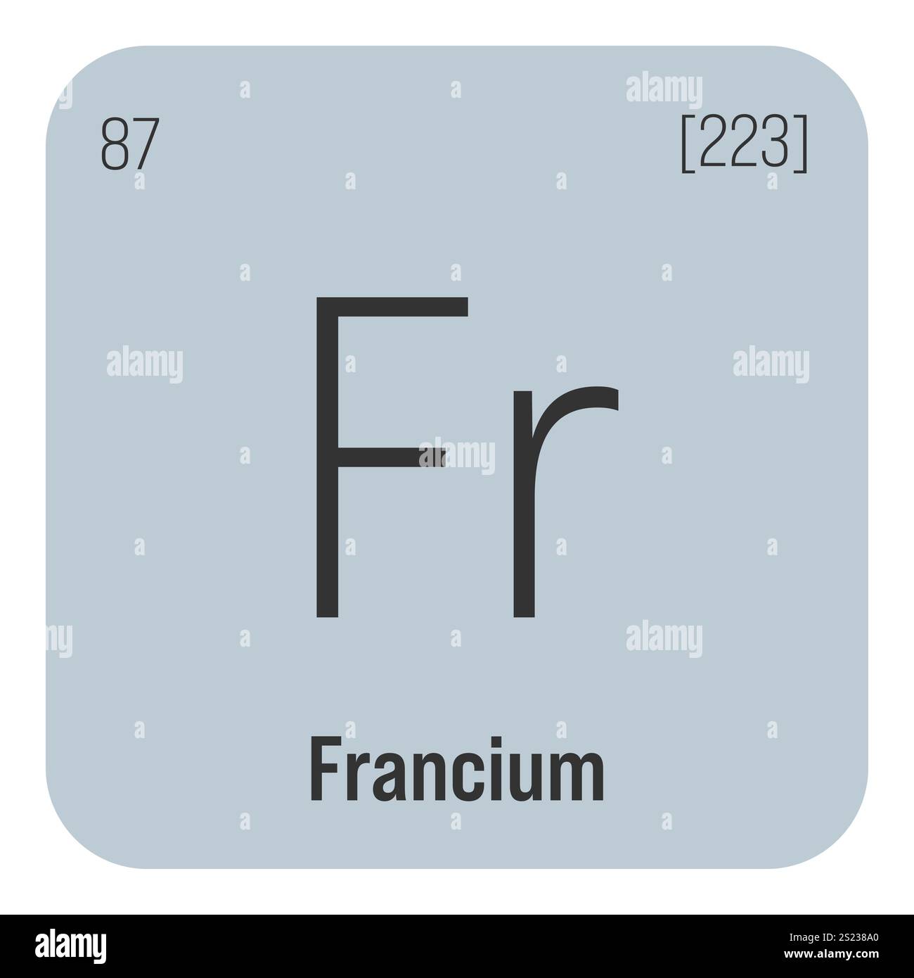 Flerovium, FL, Periodenelement mit Name, Symbol, Atomzahl und Gewicht. Synthetisches Element mit sehr kurzer Halbwertszeit, das durch nukleare Reaktionen in einem Labor erzeugt wird. Stock Vektor