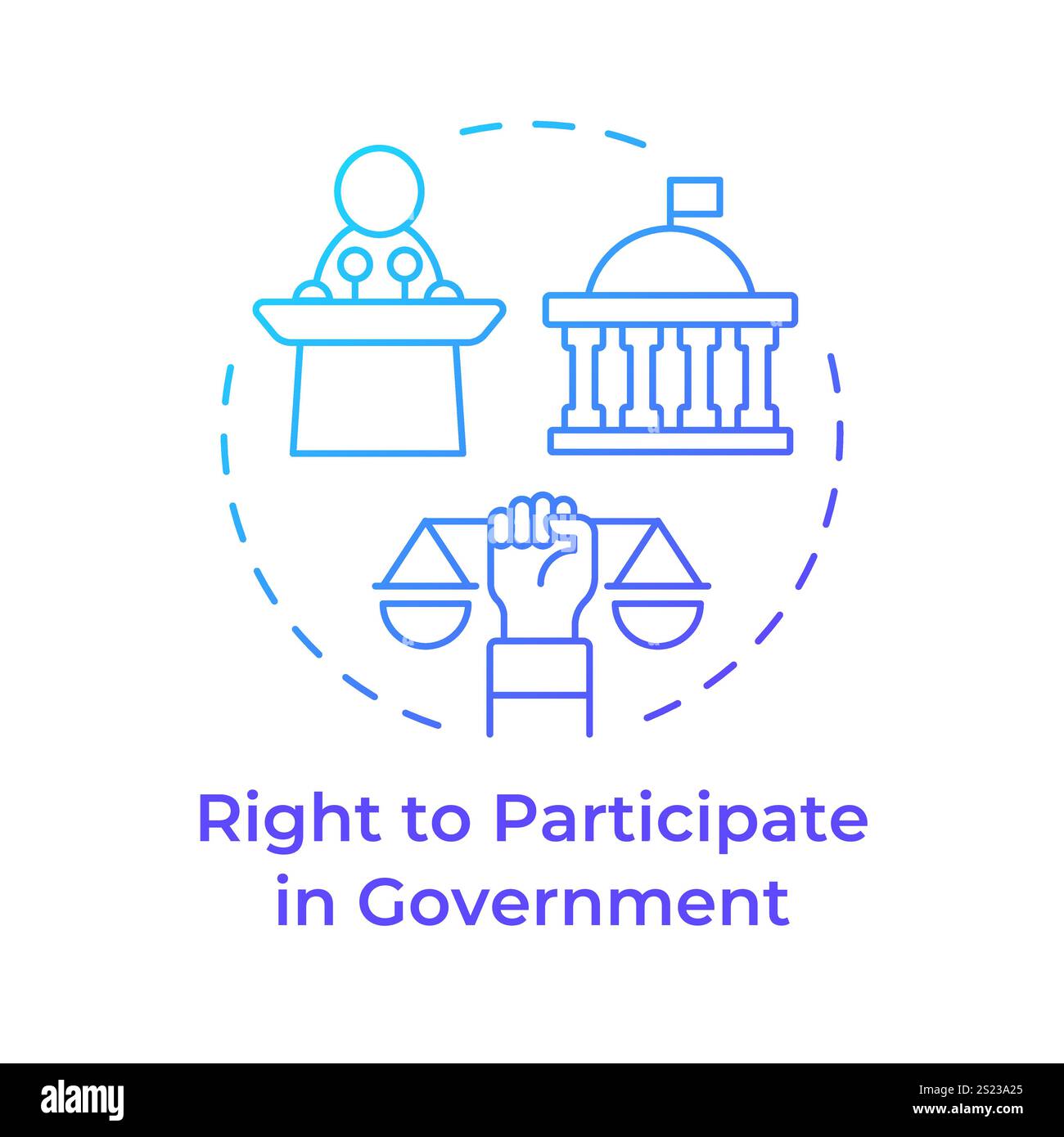 Teilnahme an der Regierung Symbol für ein rechtes blaues Gradientenkonzept Stock Vektor