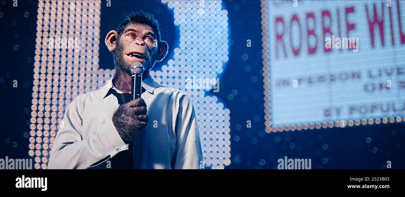 Better man (2024) von Michael Gracey mit Robbie Williams, Hugh Jackman und Jonno Davies. Ein biografisches Musikdrama, das das Leben und die Karriere des britischen Popstars Robbie Williams von seinen Anfängen mit Take That bis zu seiner erfolgreichen Solokarriere erzählt. Werbung noch ***NUR REDAKTIONELLE VERWENDUNG***. Quelle: BFA / Paramount Pictures Stockfoto