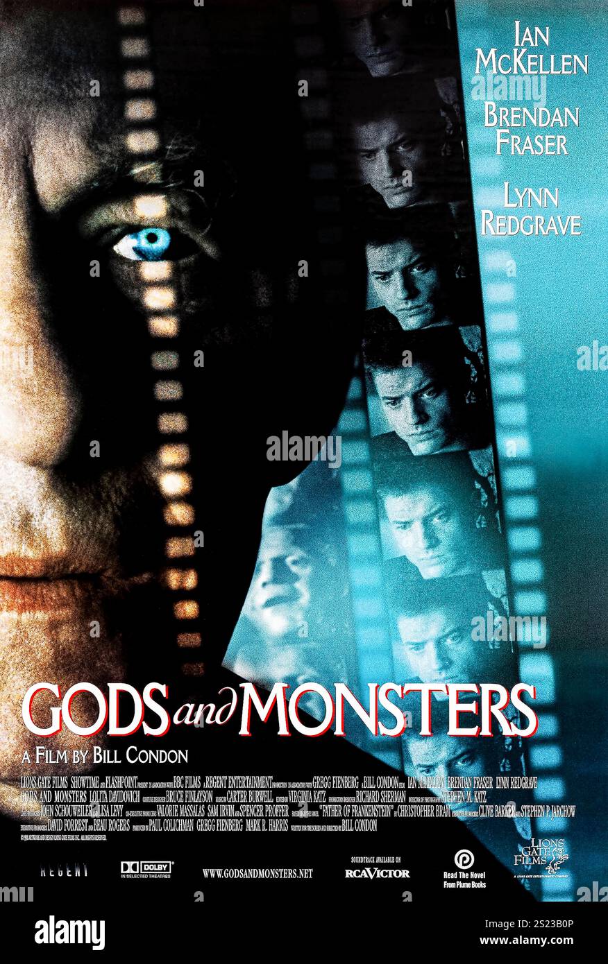 Gods and Monsters (1998) von Bill Condon mit Ian McKellen, Brendan Fraser und Lynn Redgrave. Biopic über die letzten Tage Frankensteins (1931) Regisseur James Whale. Foto eines Original-Posters aus dem Jahr 1998 (USA) ***NUR FÜR REDAKTIONELLE ZWECKE***. Quelle: BFA / Lions Gate Films Stockfoto
