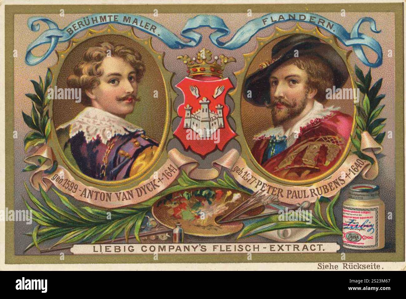 Bilderserie berühmter Maler, Flandern, Anton van Dyck und Peter Paul Rubens, Liebigbild, digital restaurierte Reproduktion eines Sammelbildes von ca. 1900, gemeinfreie, genaues Datum unbekannt, Porträts von Van Dyck und Rubens in verzierten Rahmen mit Wappen, Bildserie berühmte Maler, Flandern, Anton van Dyck und Peter Paul Rubens, digital restaurierte Reproduktion eines Sammelbildes von ca 1900, gemeinfrei, genaues Datum unbekannt, Porträts von Dyverzierten Rahmen Stockfoto Bilderserie berühmter Maler, Flandern, Anton van Dyck und Peter Paul Rubens, Liebigbild, digital restaurierte Reproduktion eines Sammelbildes von ca. 1900, gemeinfreie, genaues Datum unbekannt, Porträts von Van Dyck und Rubens in verzierten Rahmen mit Wappen, Bildserie berühmte Maler, Flandern, Anton van Dyck und Peter Paul Rubens, digital restaurierte Reproduktion eines Sammelbildes von ca 1900, gemeinfrei, genaues Datum unbekannt, Porträts von Dyverzierten Rahmen Stockfoto