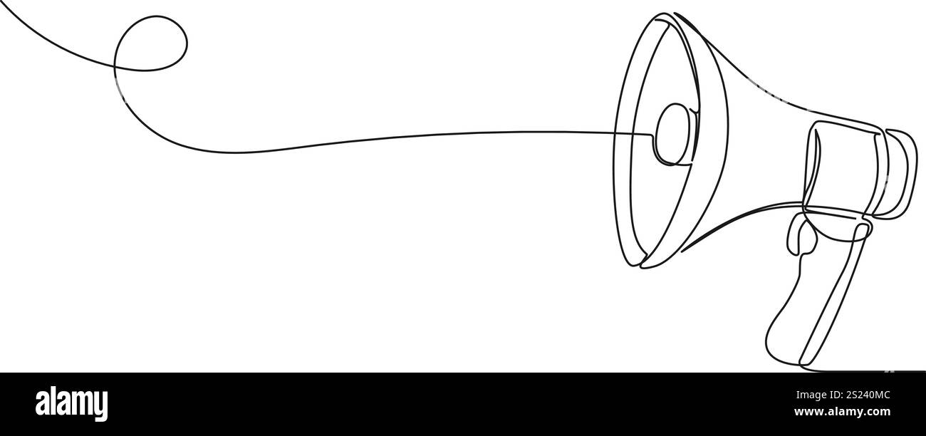 Durchgehende Linienzeichnung eines Megaphons, Strichgrafik-Vektor-Illustration Stock Vektor