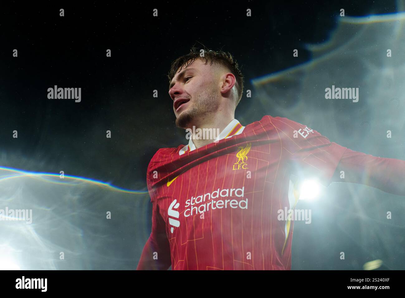 Liverpool Conor Bradley ist beim Spiel der Premier League zwischen Liverpool und Manchester United am Sonntag, den 5. Januar 2025 in Anfield, Liverpool, zu sehen. (Foto: Steven Halliwell | MI News) Credit: MI News & Sport /Alamy Live News Stockfoto