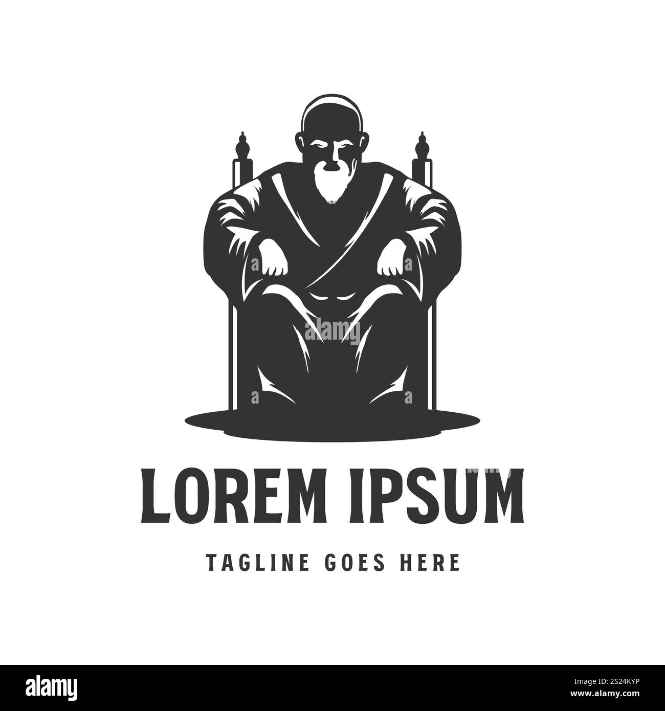 Sitzender Alter Mönch Bruder Cowl Konventual Obedientiary Guru Illustration Logo Design Vektor Stock Vektor
