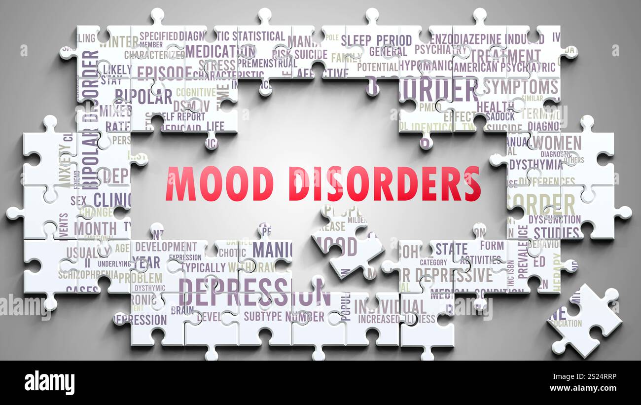 Stimmungsstörungen sind ein komplexes Thema, das mit anderen wichtigen Themen zusammenhängt. Stockfoto
